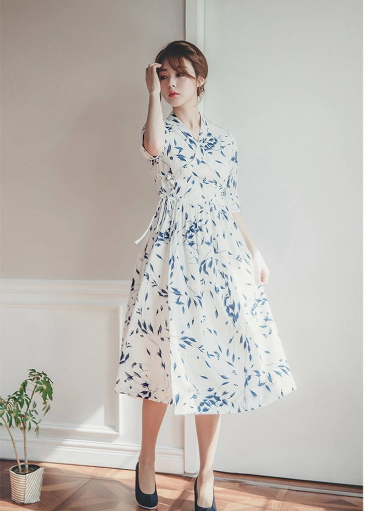 royal blue floral print dress