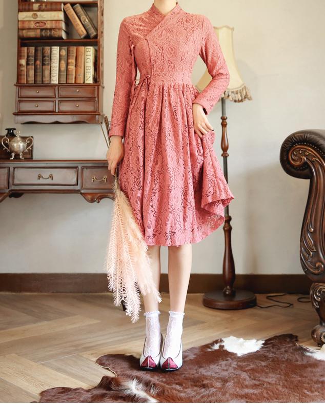 womens pink lace dress