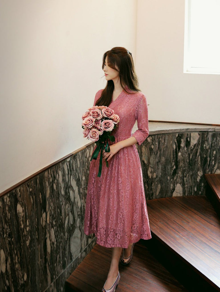 womens pink lace dress