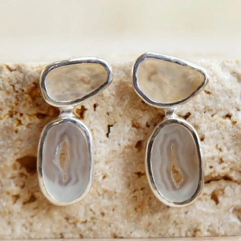 Handmade Creamy Agate Sterling Silver Earrings