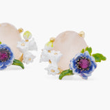 Rose quartz and floral composition post earrings