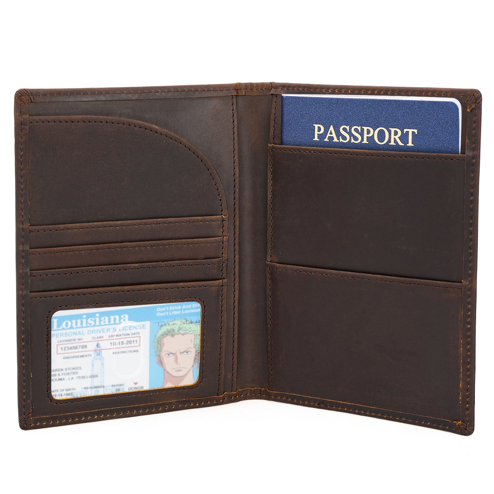 Polare Vintage Skull Long Bifold Wallet for Men Full Grain Leather RFID Blocking Credit Cards Checkbook Holder