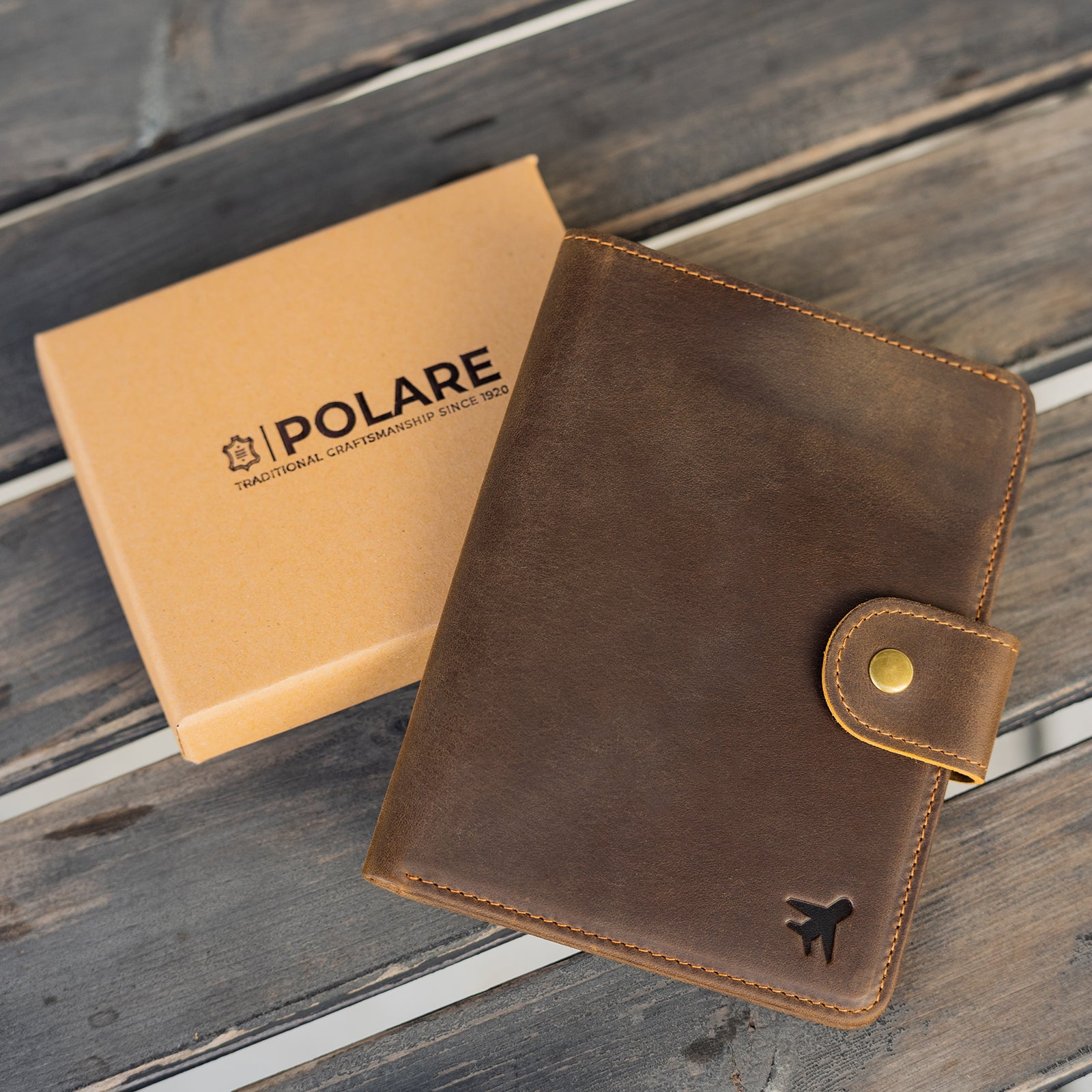 Polare Men's Natural Cowhide Leather Checkbook Holder Long Bifold Wallet