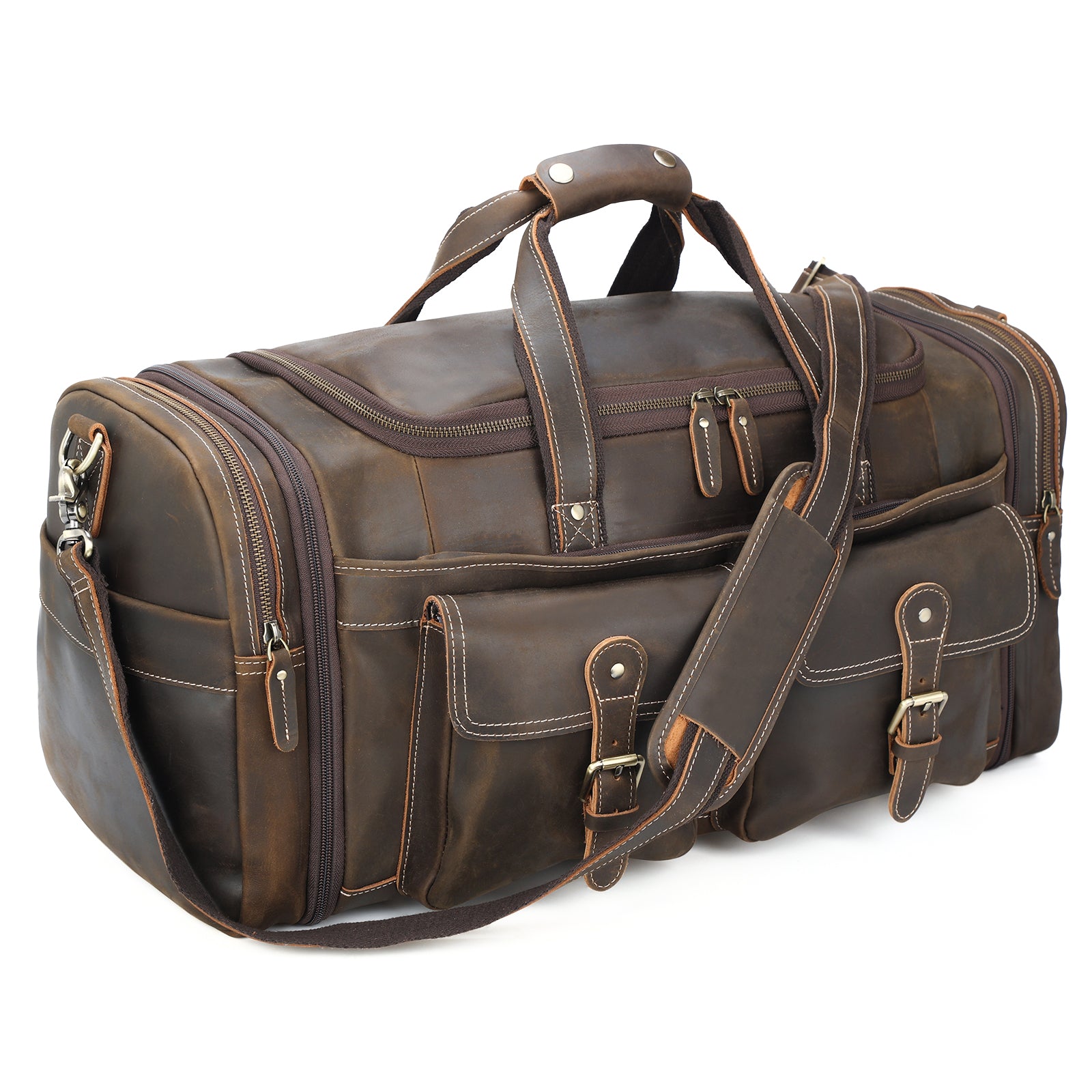 Polare 23 Waxed Canvas Cowhide Leather Travel Duffle Bag For Men 42L