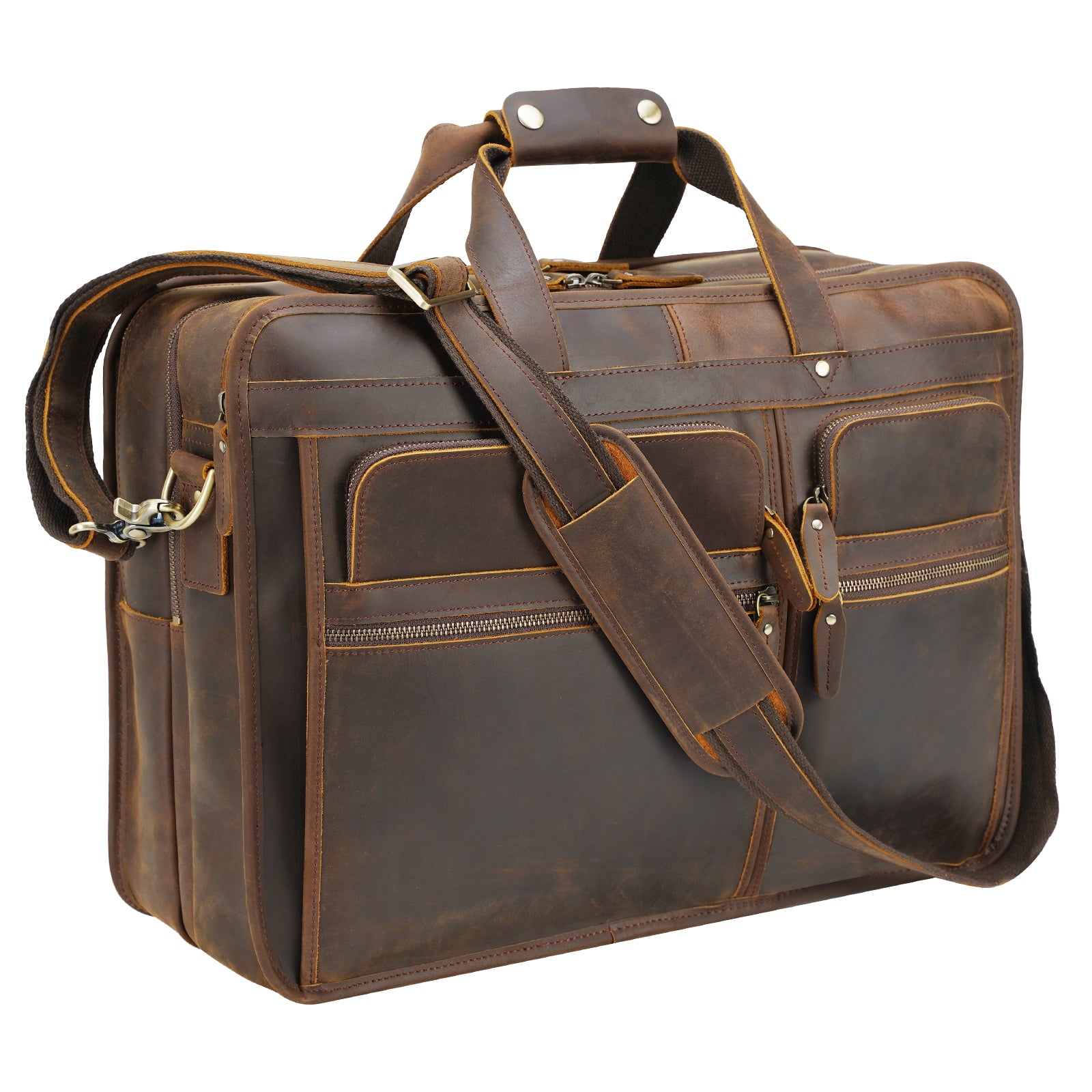 Polare Men's 17 Full Grain Leather Messenger Bag for Laptop Briefcase Tote