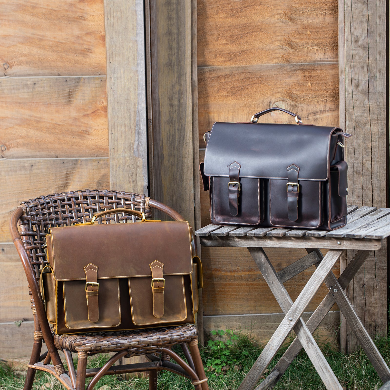 Polare Vintage Full Grain Leather Tote Briefcase Professional 16'' Lap