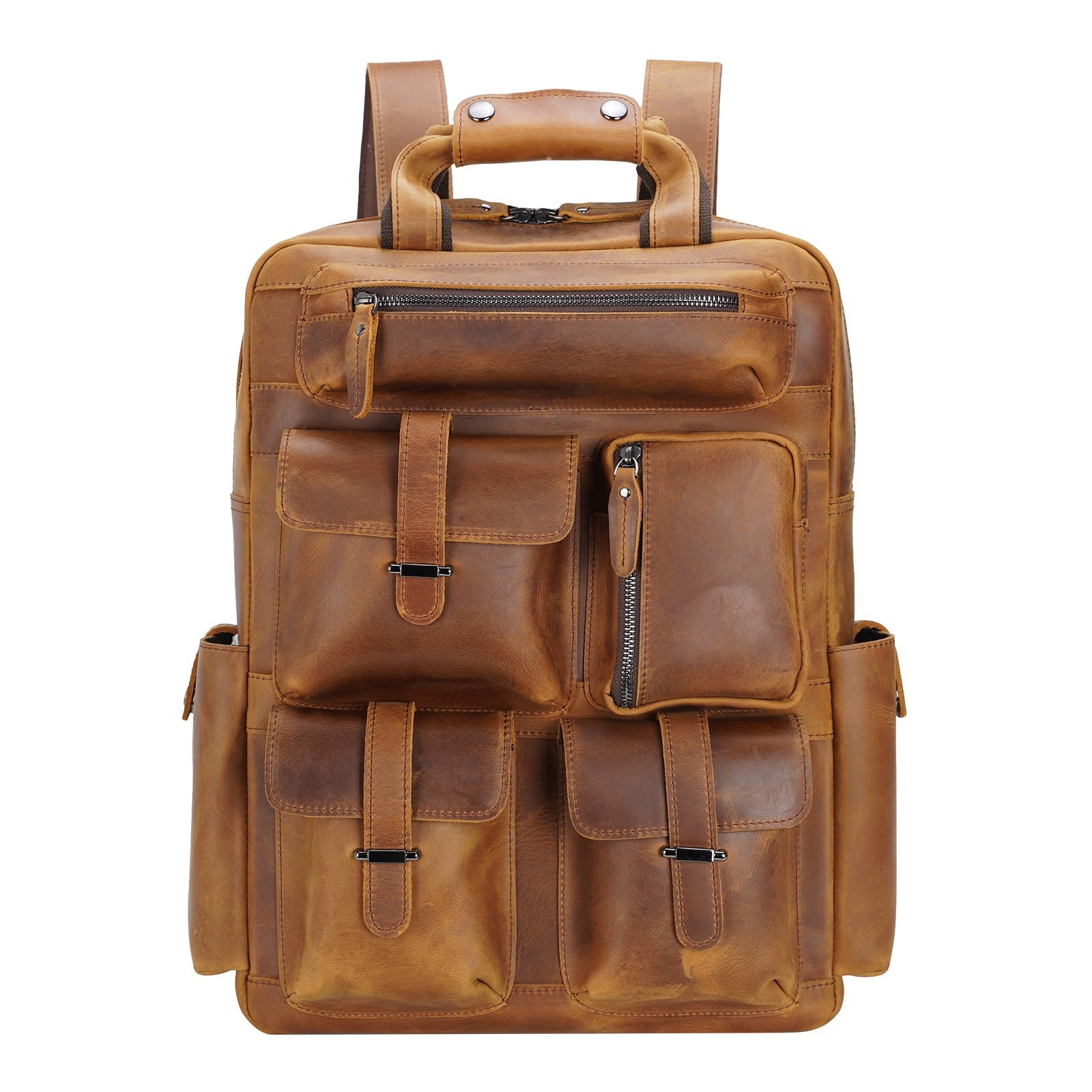 Polare Cowhide Leather Multiple Laptop Backpack Day pack Travel Bag Sa ...