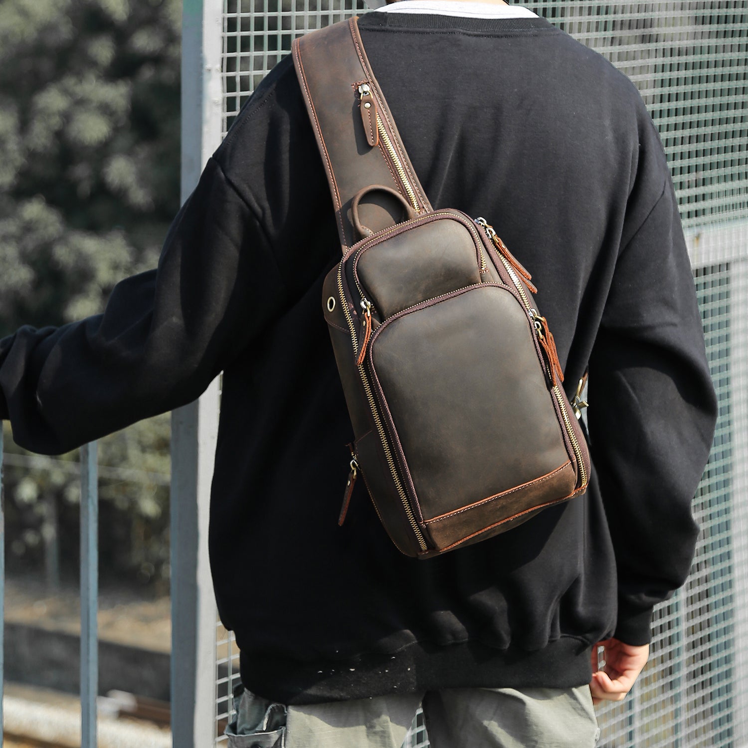 JOYIR Genuine Leather Shoulder Bag Men Designer Crossbody Bag for 12.9inch  Tablet Travel Busniess Messenger Bags Work Purse New