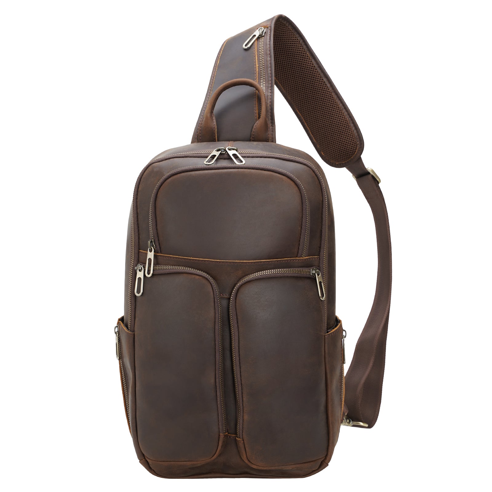 Polare Cowhide Leather Waterproof Casual Daypack Sling Shoulder Chest