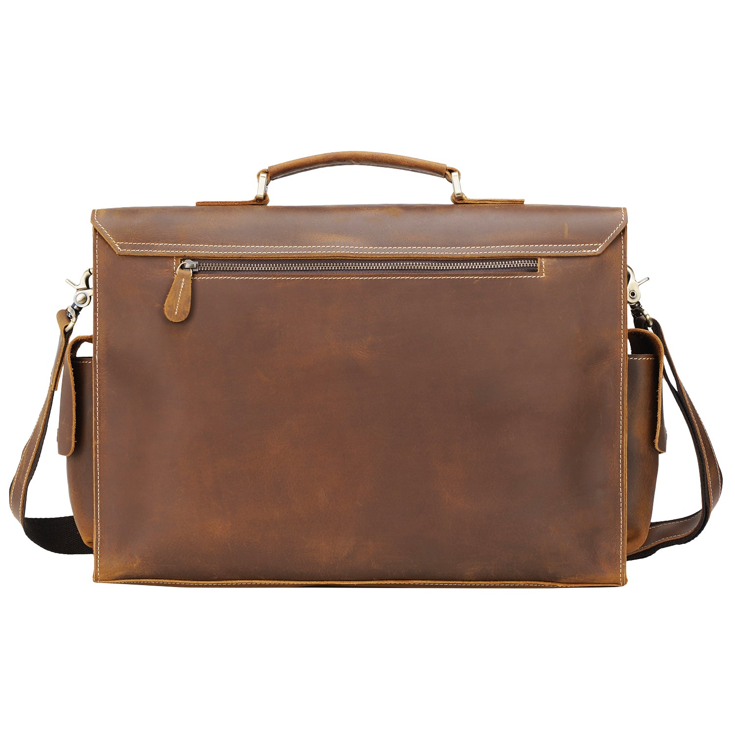 Polare 17'' Mens Full Grain Leather Laptop Briefcase Business Messenge ...