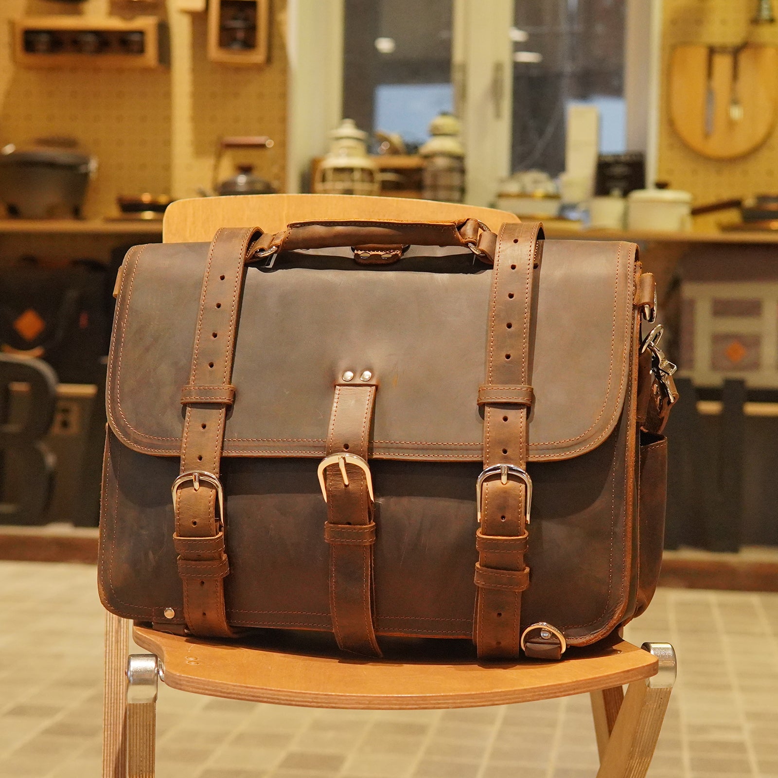 Polare Vintage Full Grain Leather Tote Briefcase Professional 16'' Lap