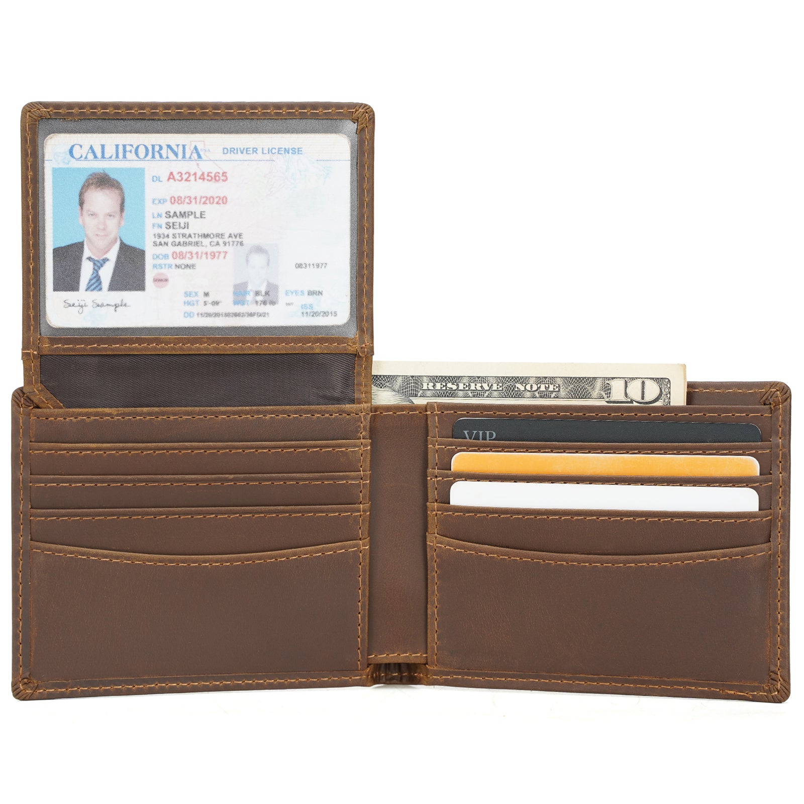 Hand-painted bifold brown leather wallet for men - B3029PI