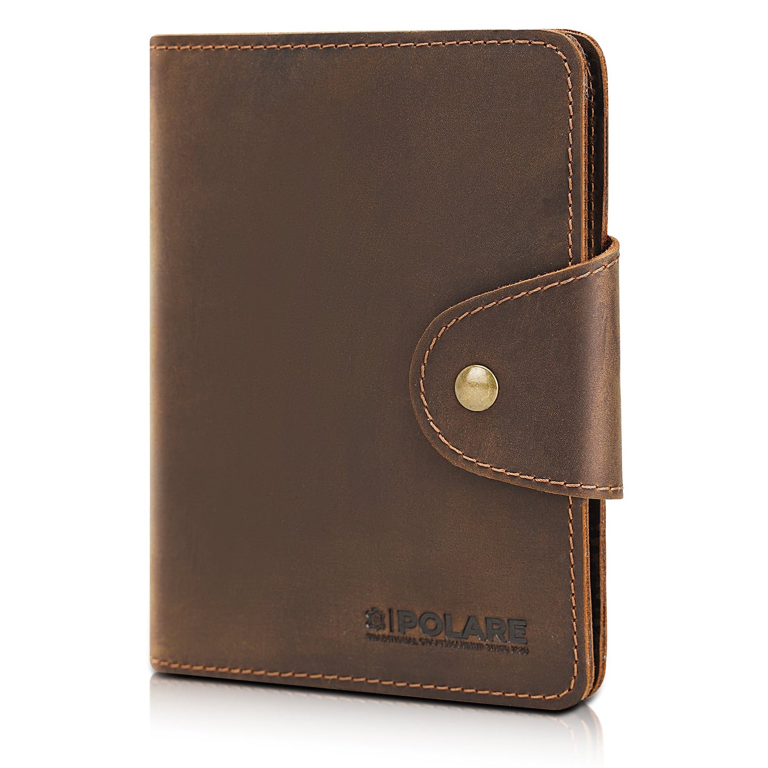 Polare Men's Natural Cowhide Leather Checkbook Holder Long Bifold Wall