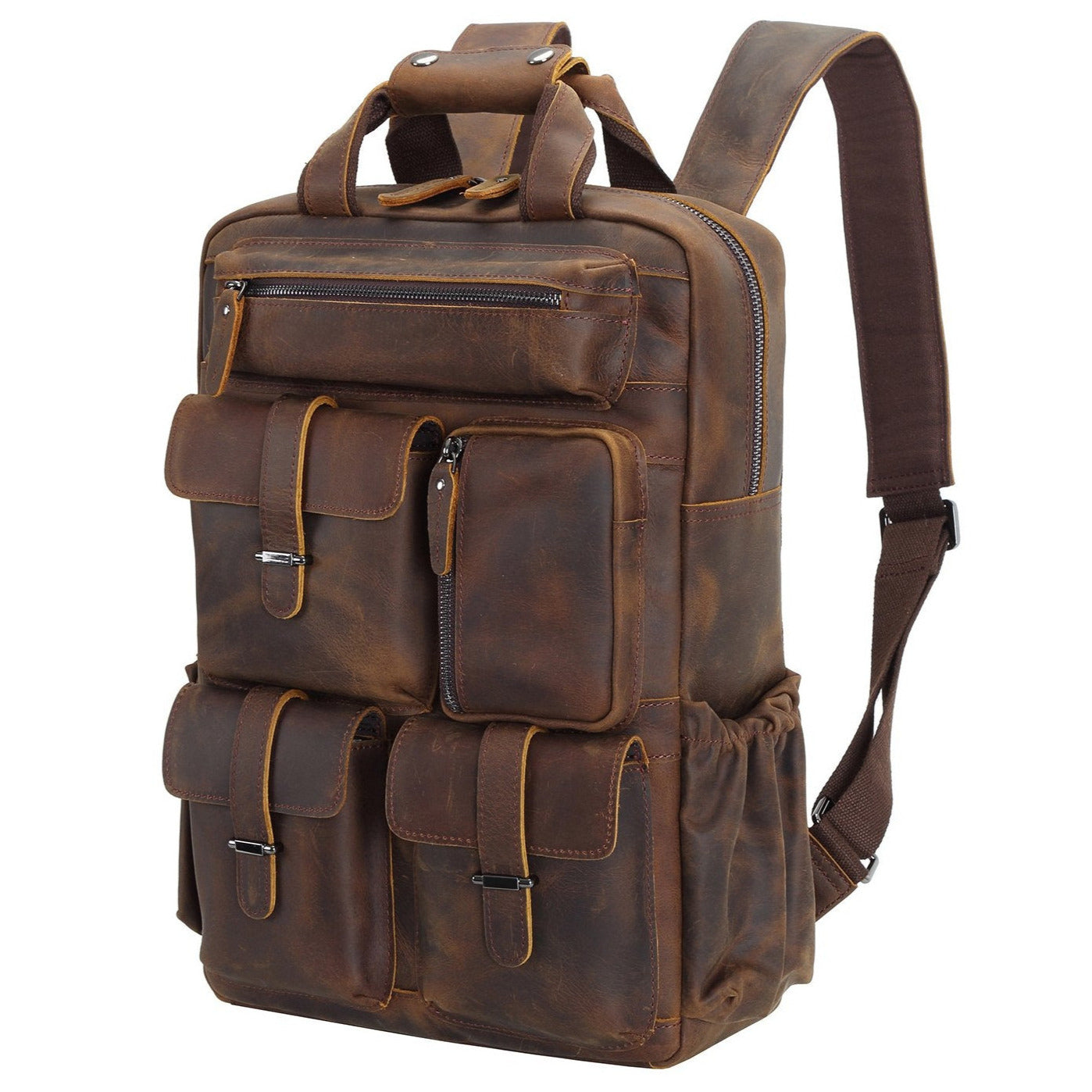 Men's Leather Backpack - Roll Top Rucksack for Laptops – The Real