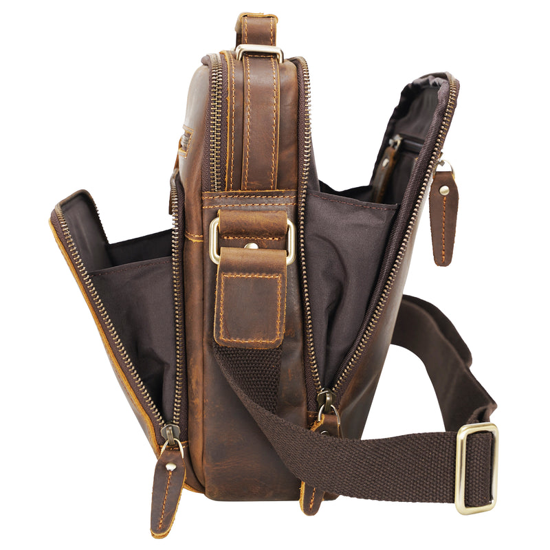 Polare Full Grain Leather Messenger Bag Shoulder Travel Crossbody Bag (Profile)
