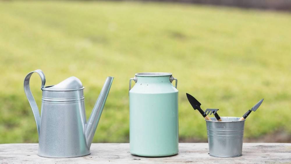 galvanized bucket storage for gardening tools