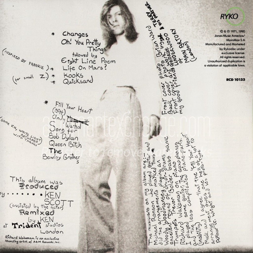 The back cover of 'Hunky Dory'