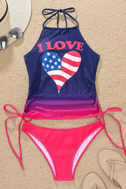 I Love American Flag Gradient Two Pieces Swimwear