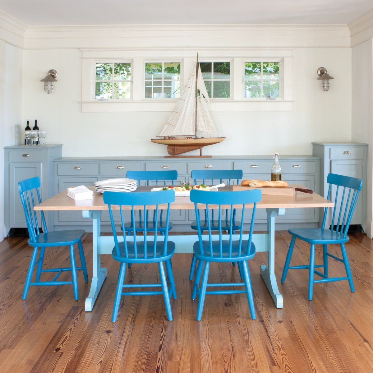 blue wooden kitchen chairs