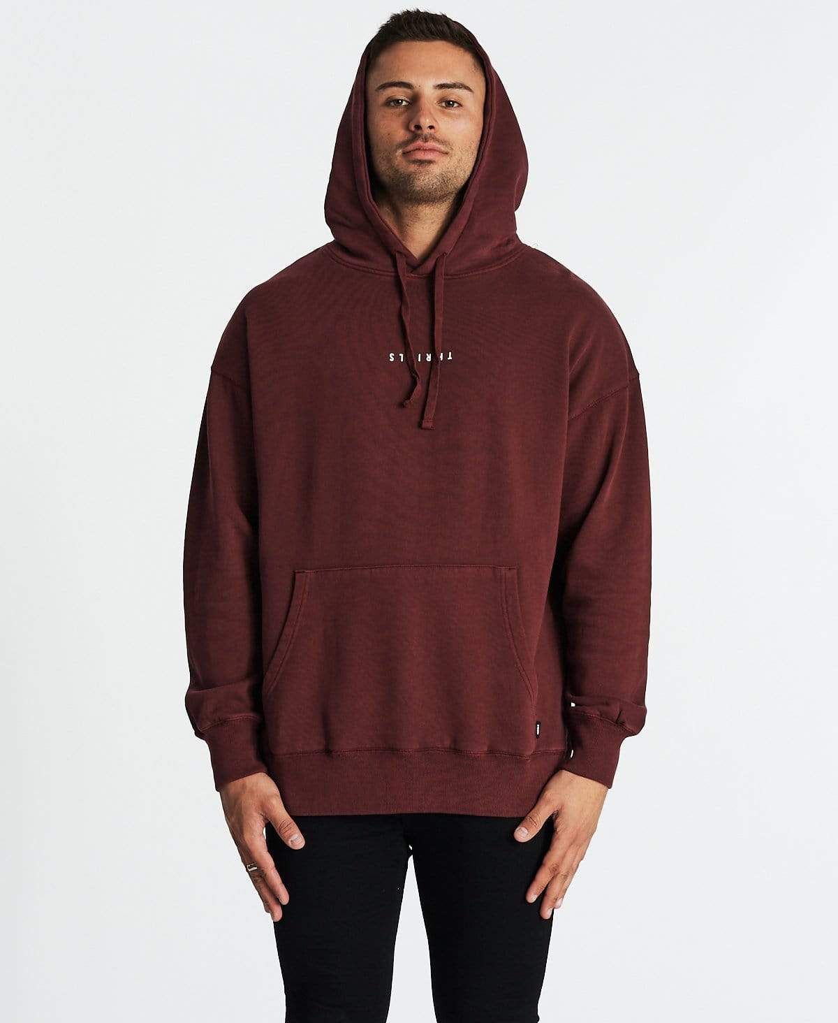 Minimal Thrills Slouch Pull On Hoodie Blood Red – Neverland Store