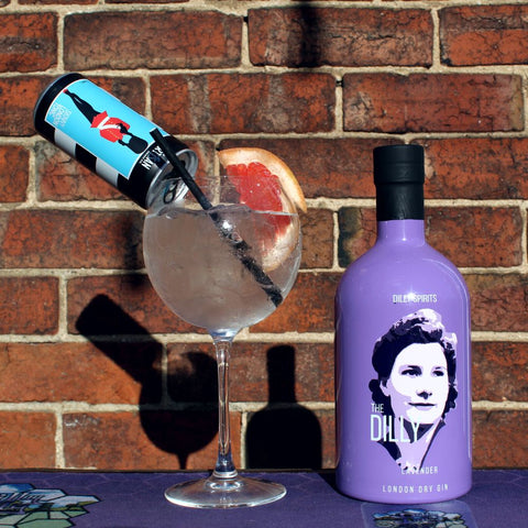 dilly gin against a brick wall