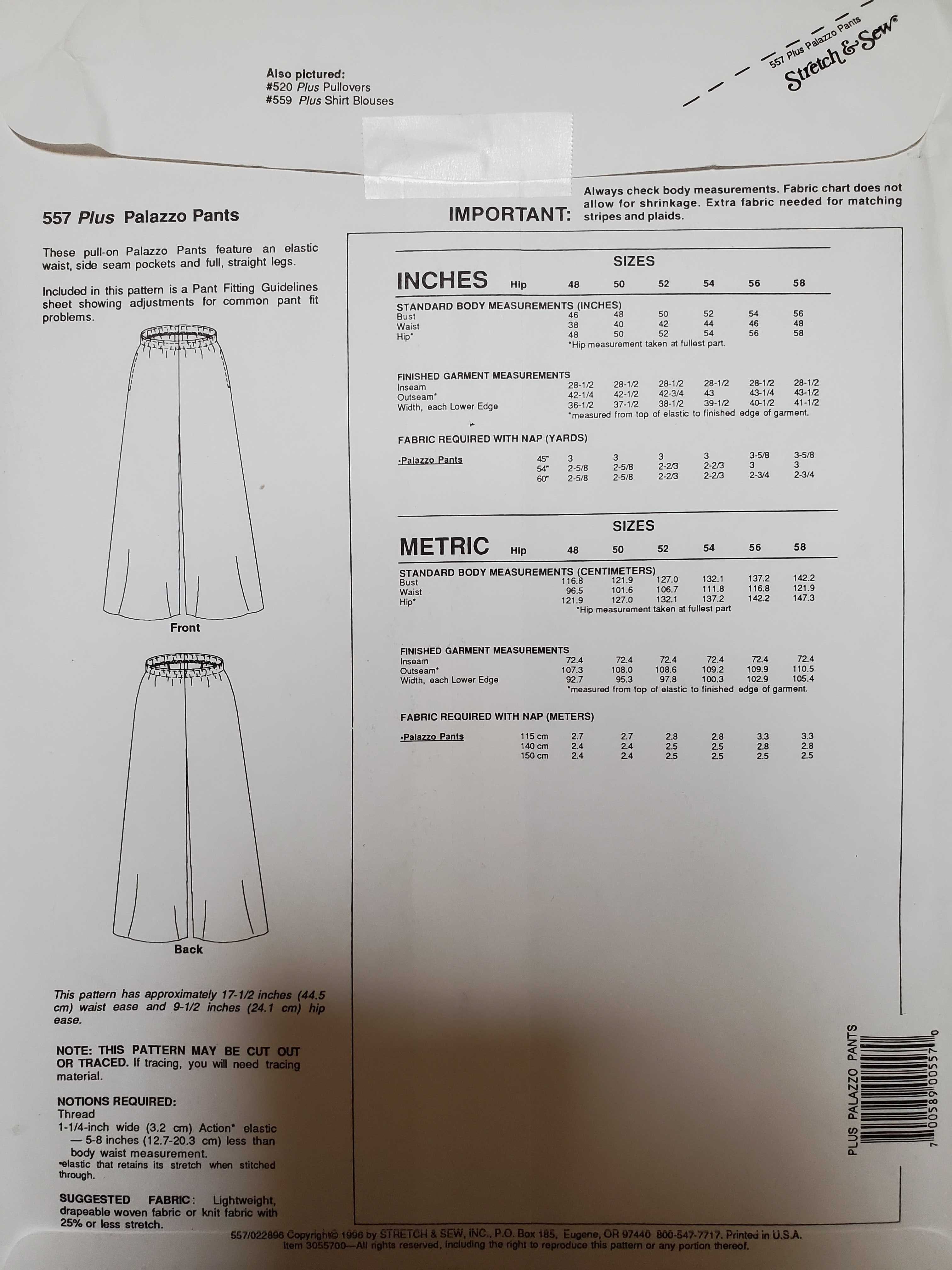 Palazzo Pant Sewing Pattern by Stretch & Sew 557 – PatternStore.com