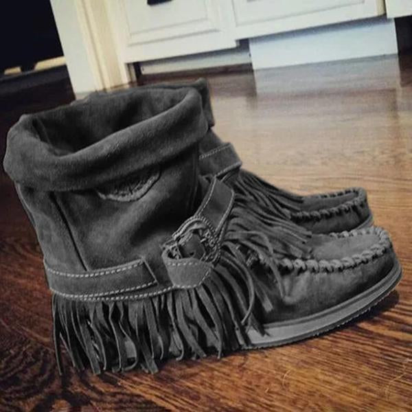 flat fringe boots