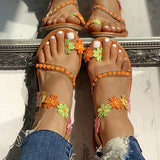 floral embellished toe ring casual sandals