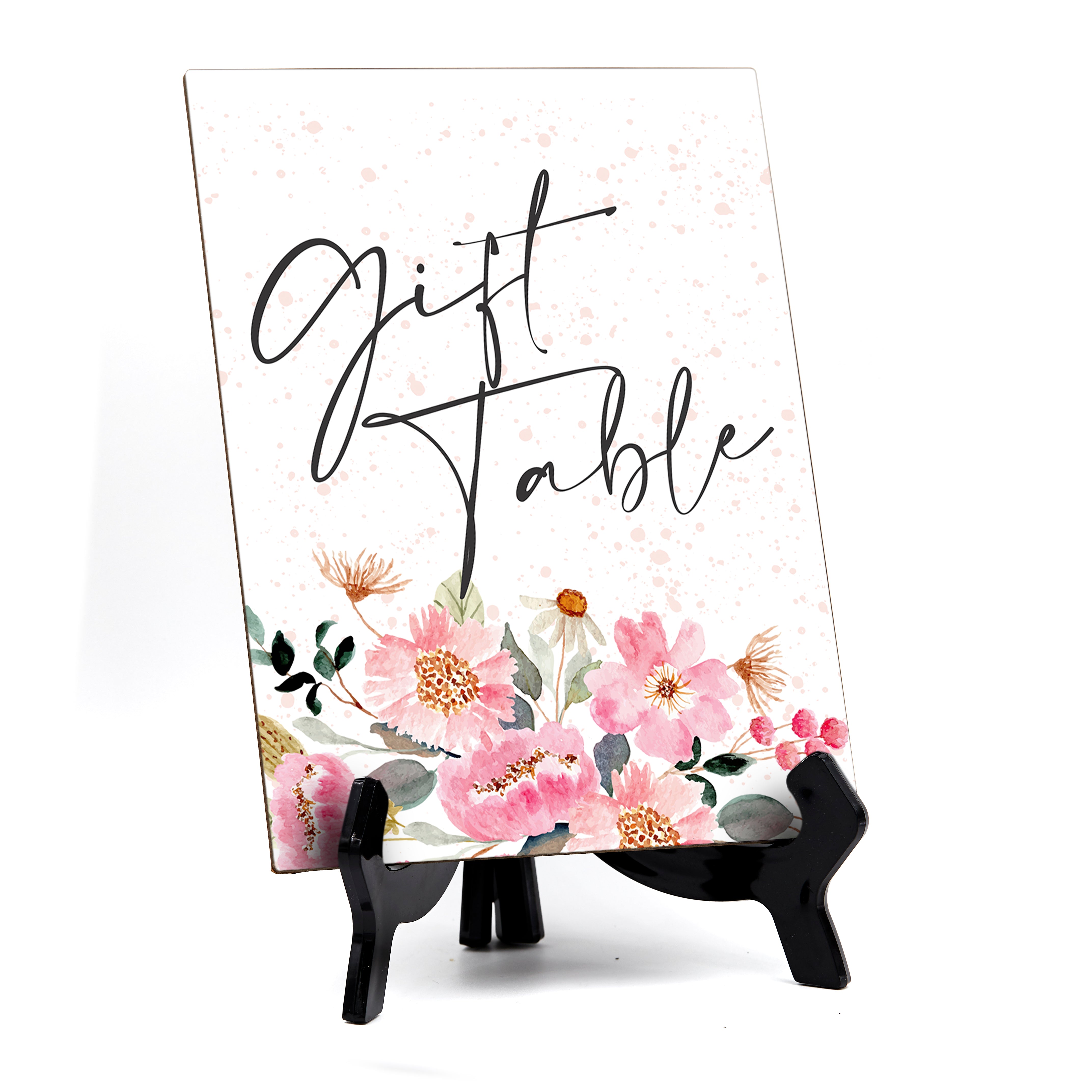 Gifts Table Sign with Easel, Floral Watercolor Design (6" x 8")