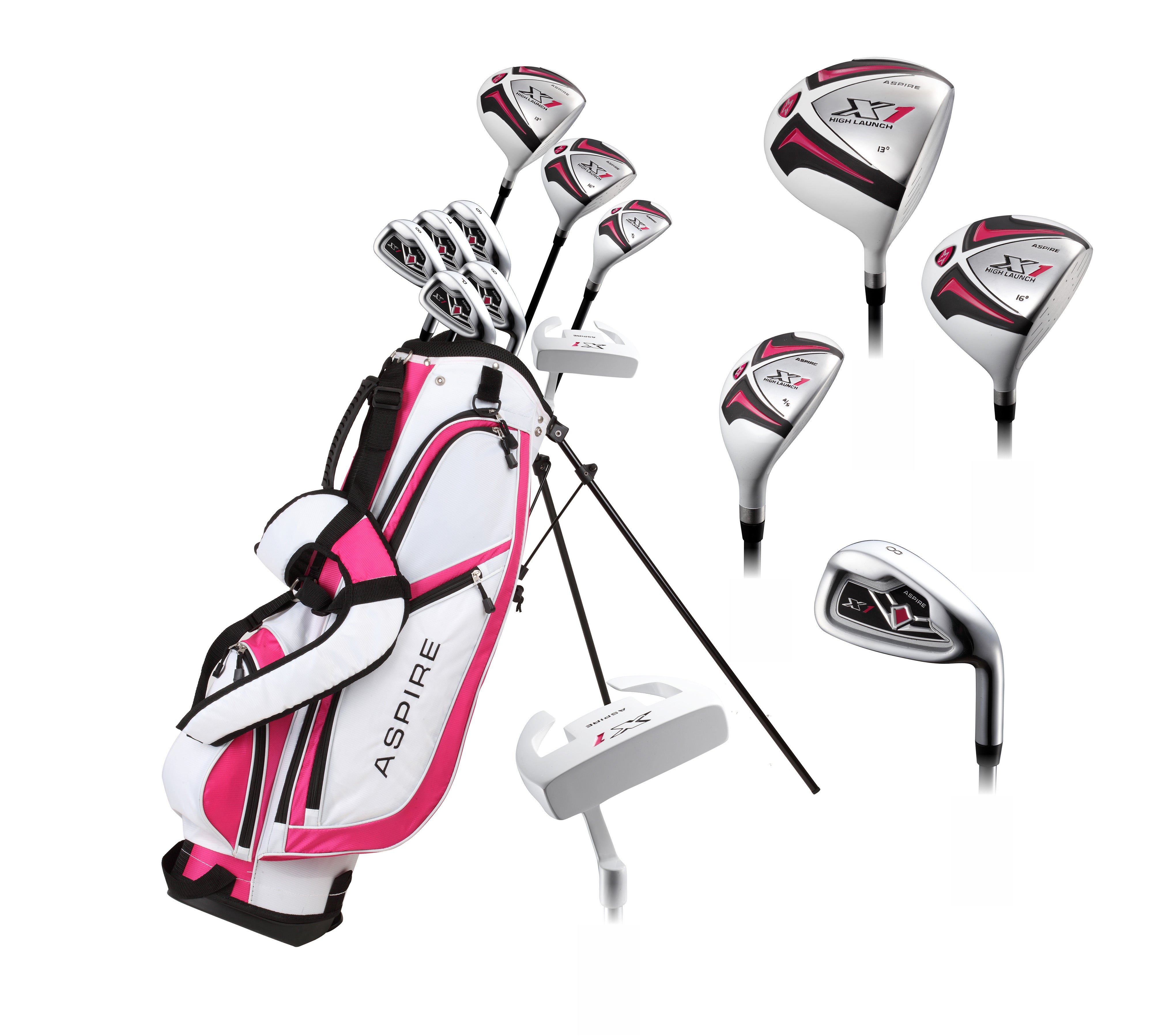 Aspire X1 Ladies Women's Complete Right Handed Golf Club Package Set - 2 Color Options & 2 Sizes Available