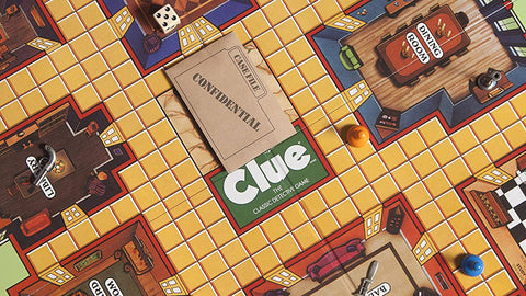 close up of Clue board with envelope.