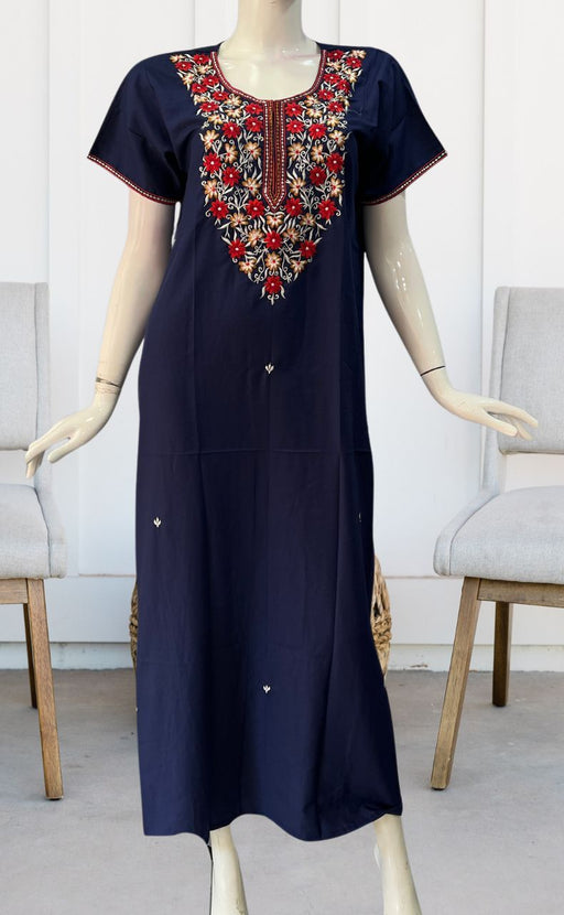 Navy Blue Embroidery XXL Soft Nighty. Soft Breathable Fabric, Laces and  Frills