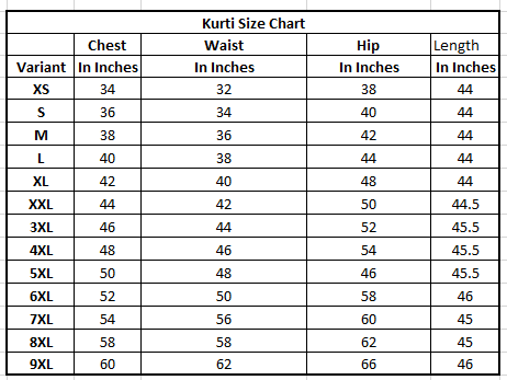 Size Guide - Ethnicity India