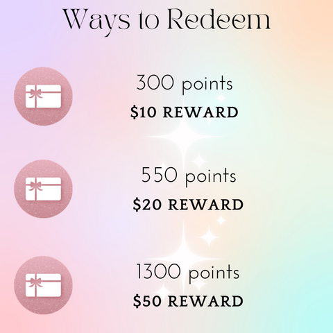 ways to redeem 300 points 10 $ reward 550 points 20$ reward 1300 points 50$ reward