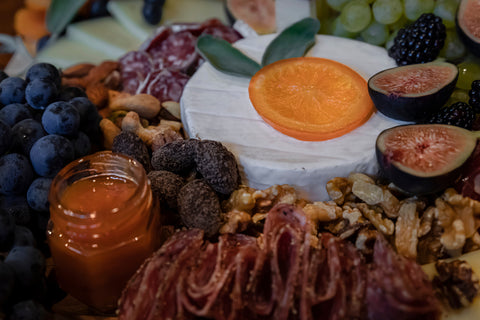 Capicola, cheese, and figs on a plate