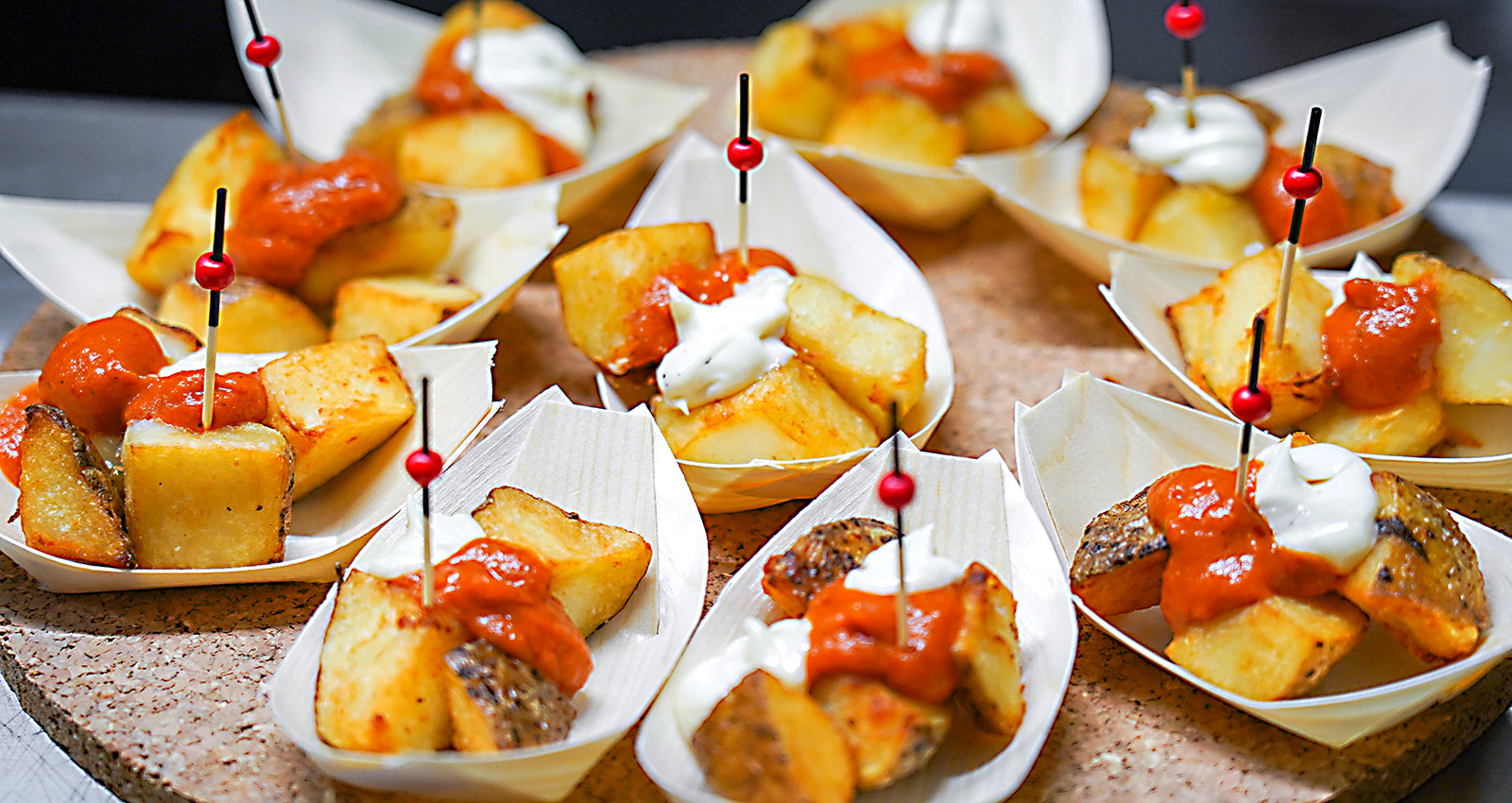 Spanish street food patatas bravas