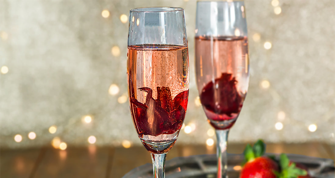 Pomegranate Champagne with Wild Hibiscus Flower