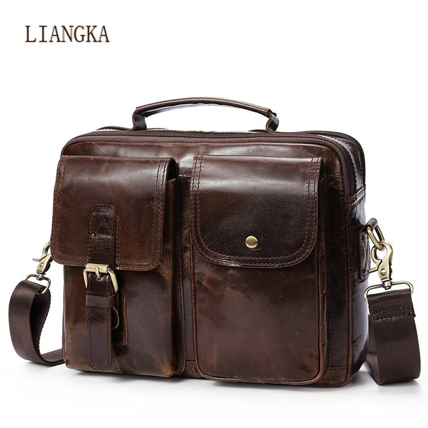 First Layer Cowhide Messenger Bag Men Genuine Leather Handbag Male Tra ...