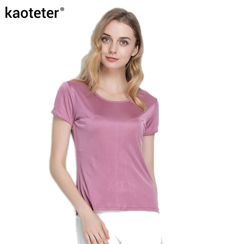 100% Pure Silk Women's T-Shirts Femme Tops Tees Shirt Women Casual Sol |  Shopy Max