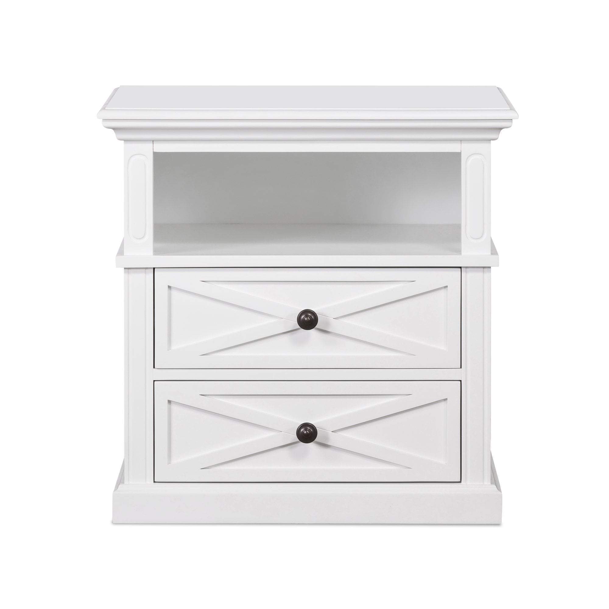 Hamptons White 2 Drawer Bedside Table - Medium | Coastal Style NZ