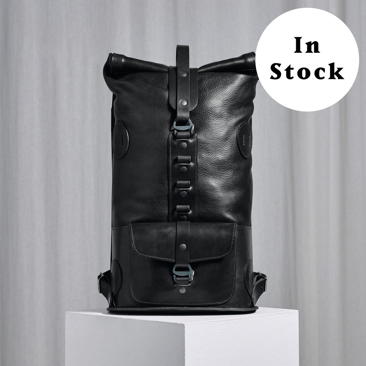 Black Fold Top – Leather Backpack