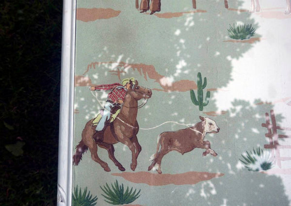 Vintage Coffee Table With 1940 S Original Hand Painted Cowboy Wallpape Emily Rose Vintage