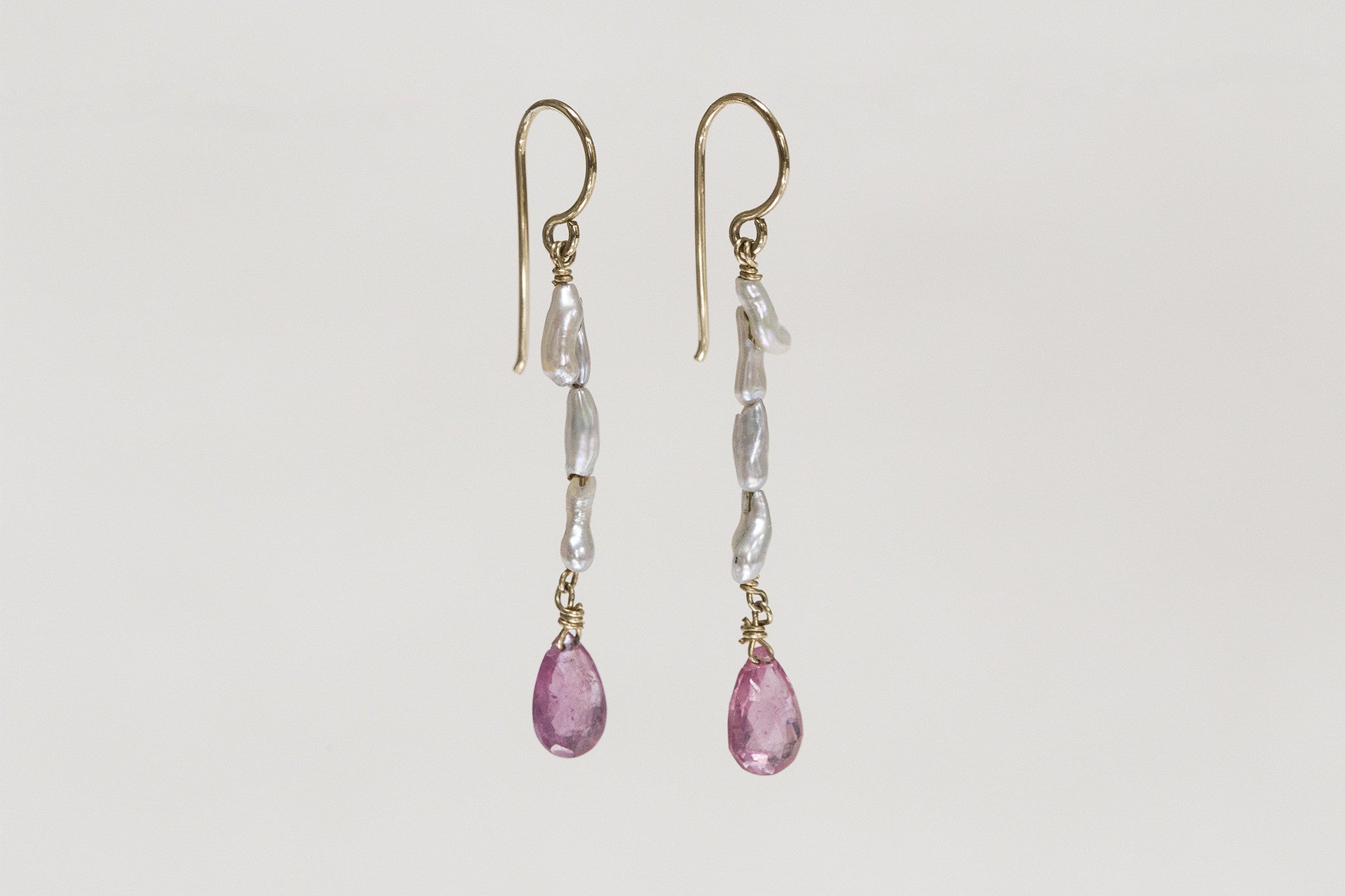 felt – Keshi Pearls and Pink Sapphire Drop Earrings