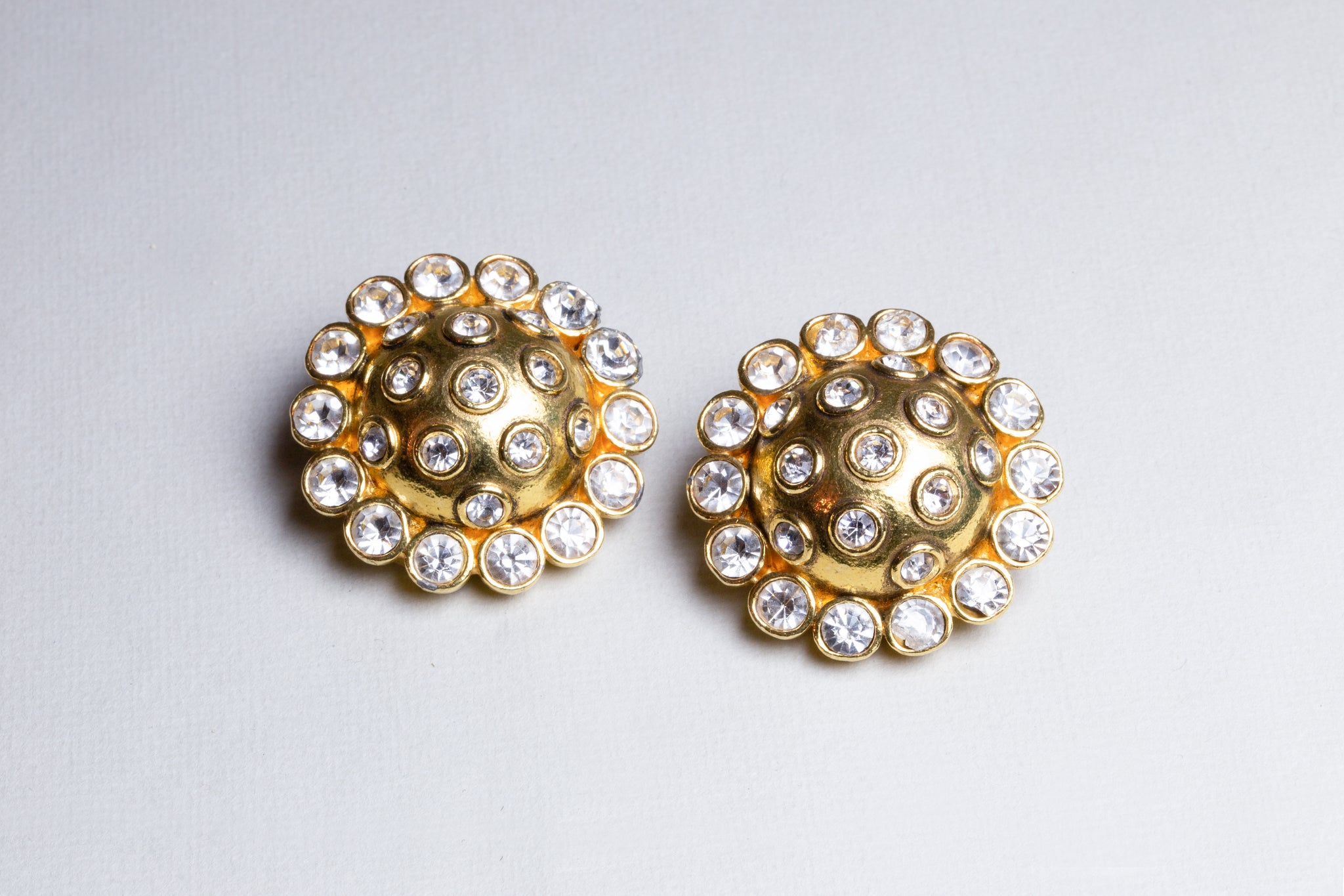 Vintage Chanel Clip-ons Earrings with Crystals - felt