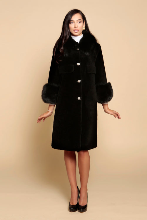 Fur Trimmed Chartreuse Swing Coat S/M