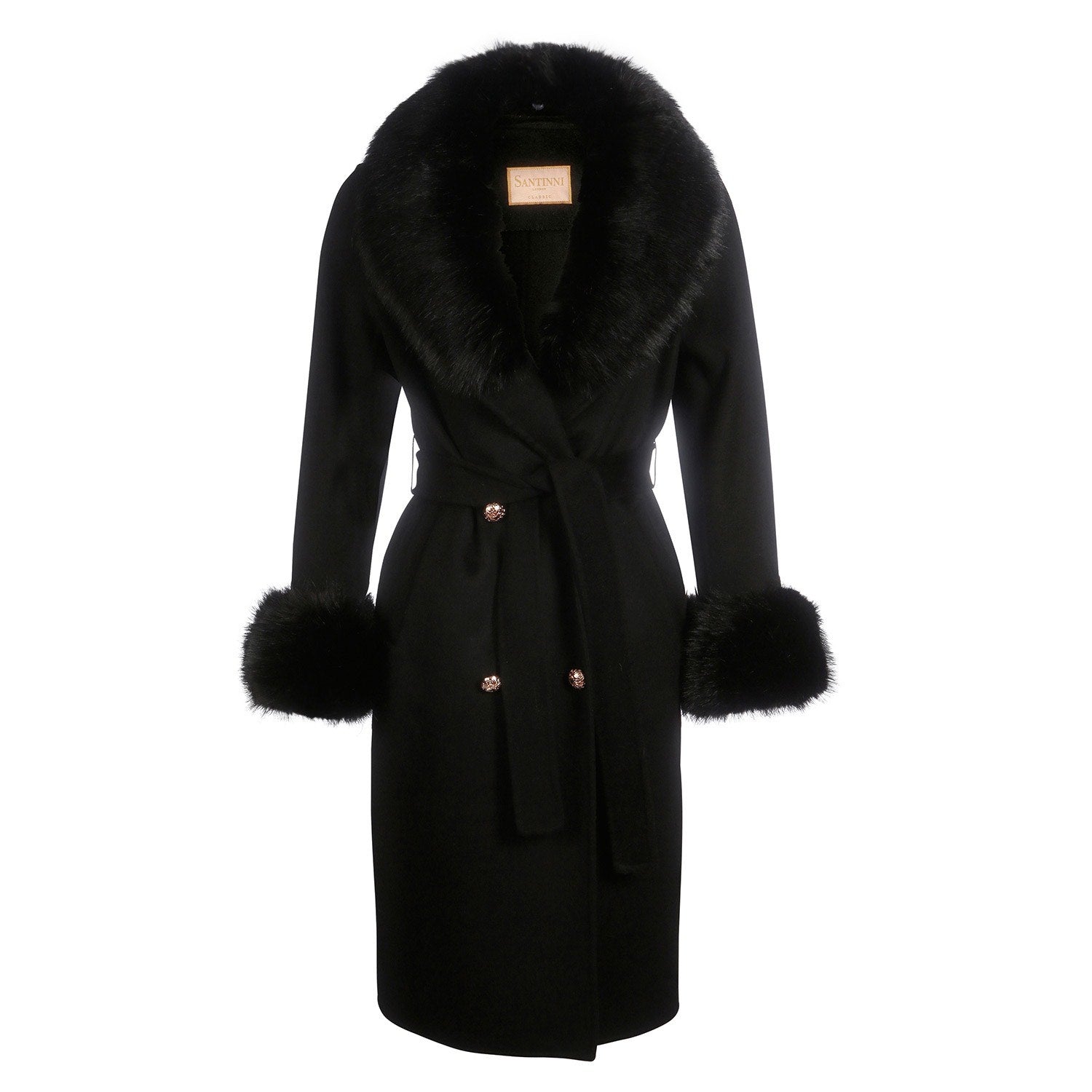 An American in Paris' Cashmere and Wool Coat with Faux Fur in Nero