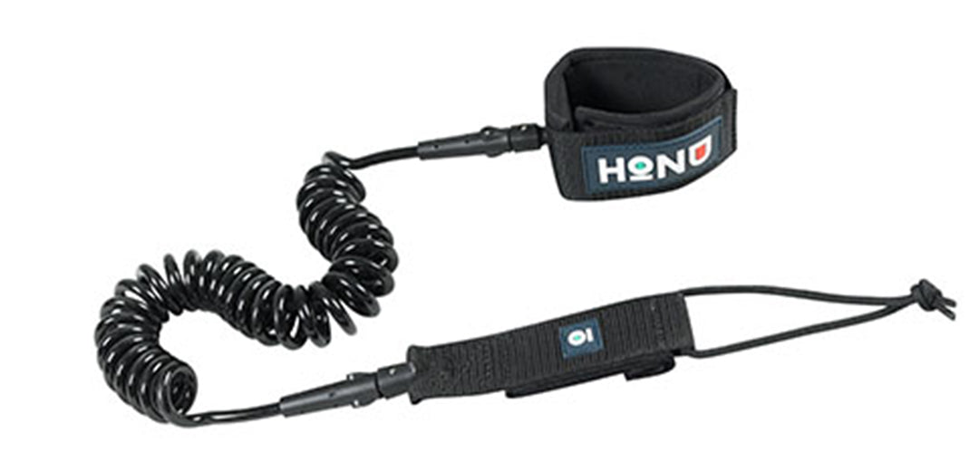 A HONU coiled paddleboard leash
