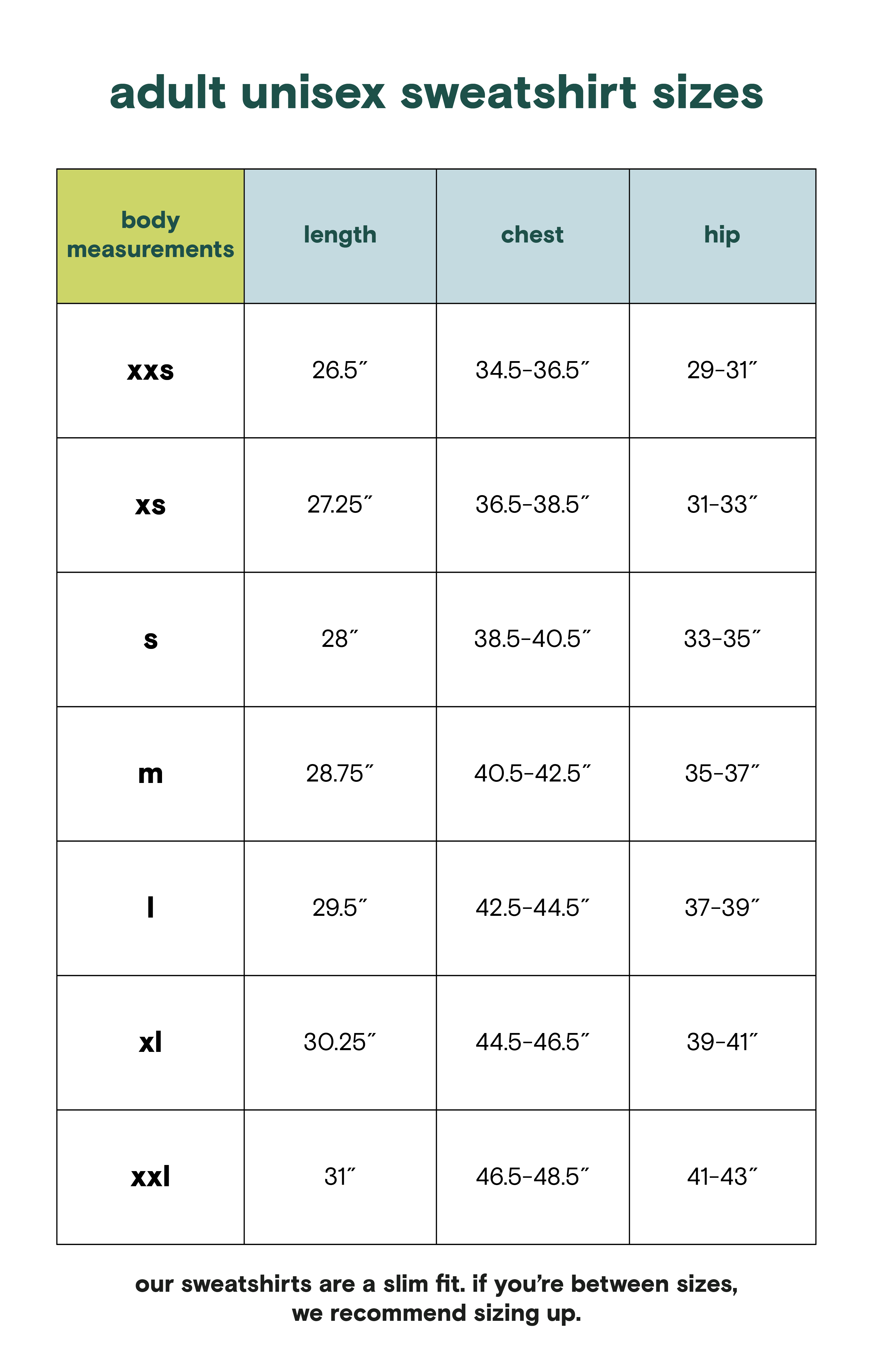 Size Guide - Mobile