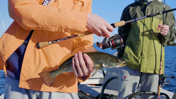 Students catching speckled trout on the rods they built