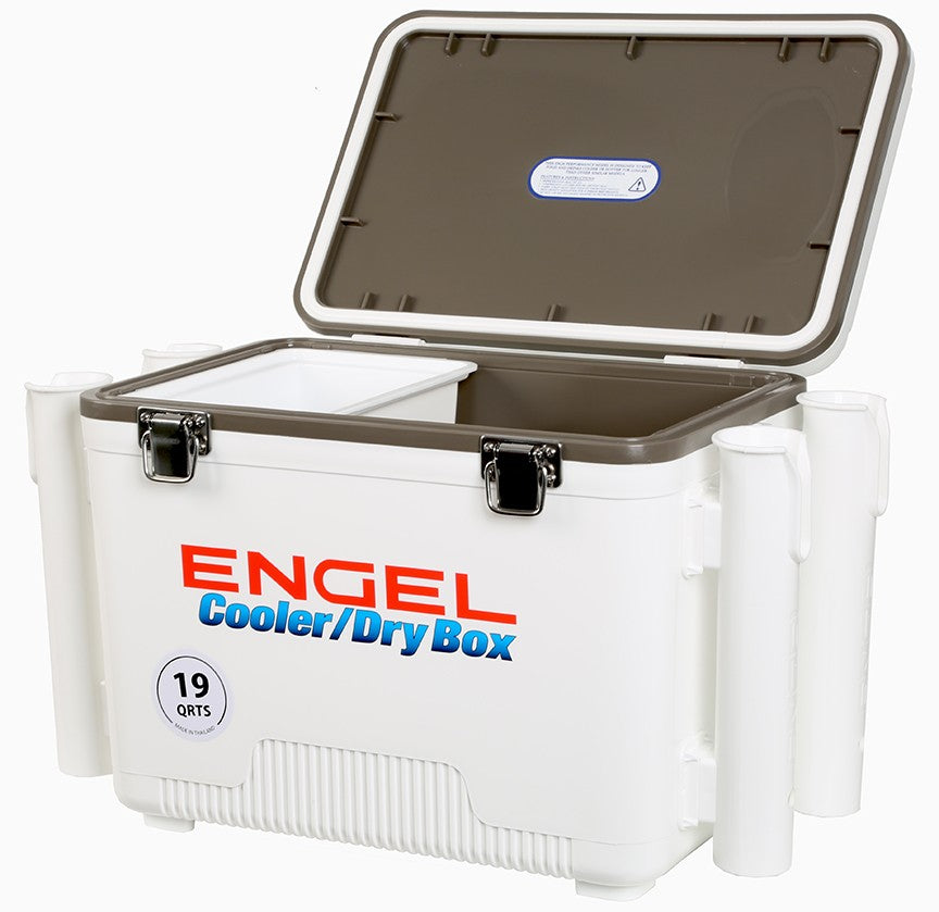 Engel 30 Qt. Cooler/Dry Box with Rod Holders - White